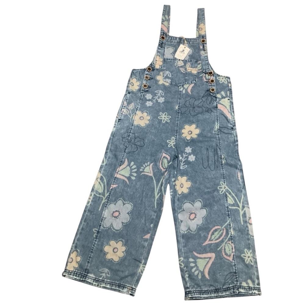 Easel Women’s Jumpsuit Overalls Denim Floral Blue Size Small NEW